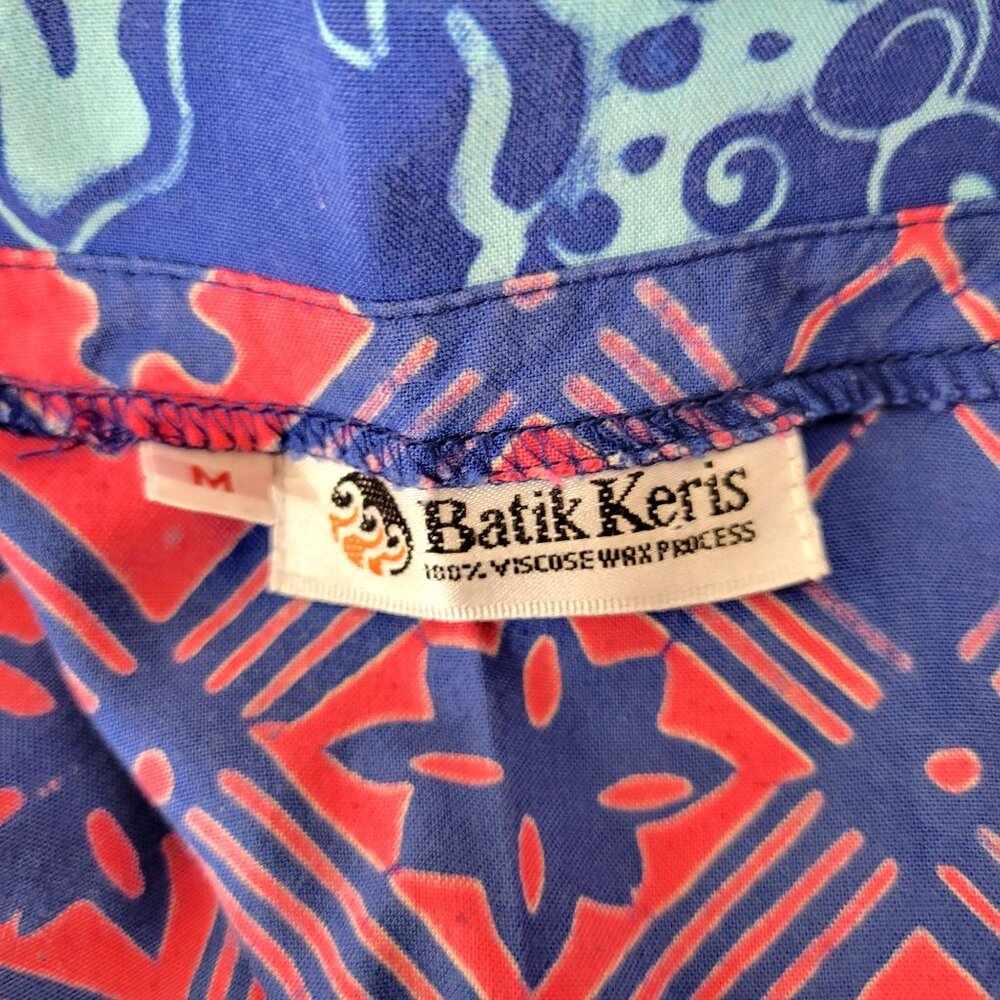 Batik Keris Sleeveless Button-Down Top Women's M 100% Viscose With Wax Print Blu - Picture 3 of 4